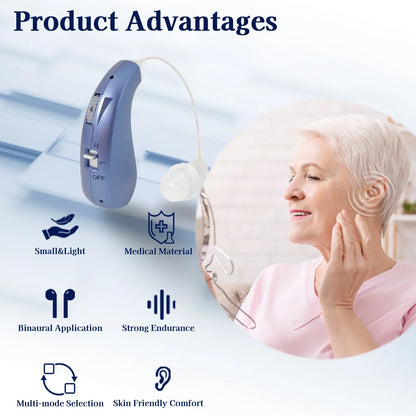 Delmicure Hearing Aids VHP-1206 for Senior - Binaural Behind-the-Ear Hearing Amplifiers for Adults with Rechargeable Battery: Noise Cancellation, Lightweight Design with Digital Circuitry, Blue