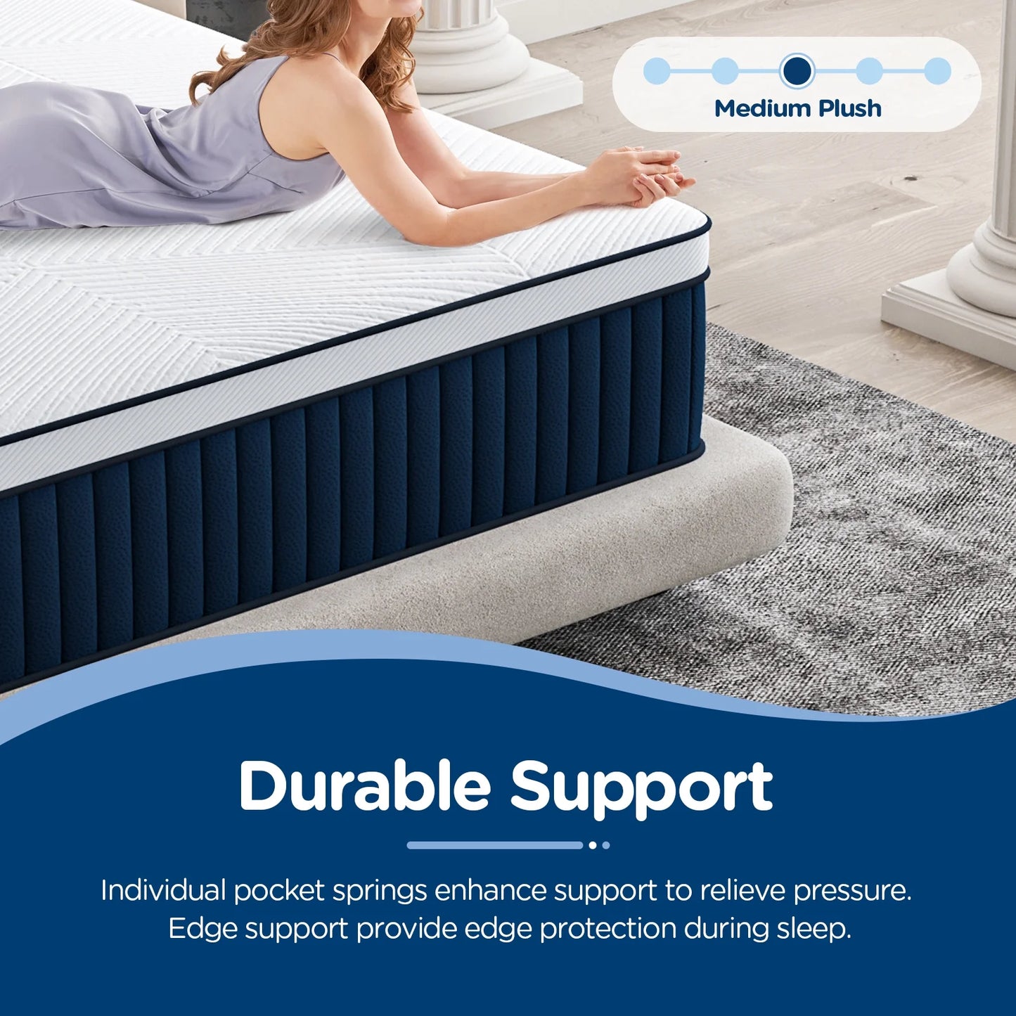 DIGLANT 14Inch Queen Hybrid Soft Medium Plush Memory Foam Mattress, Queen Size Mattress with 7-Zone Pocket Springs, Mattress in a Box for Pressure Relief, CertiPUR-US Certified
