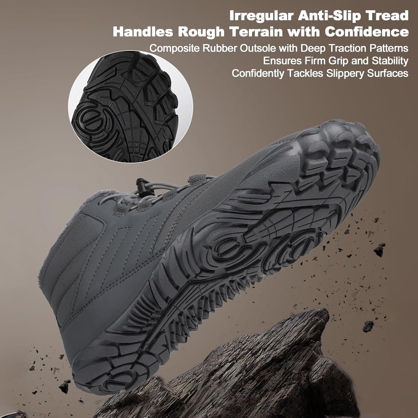 Waterproof Winter Hiking Boots Barefoot Shoes Thermal Fleece, For Men/Women, Trail Running Non-Slip