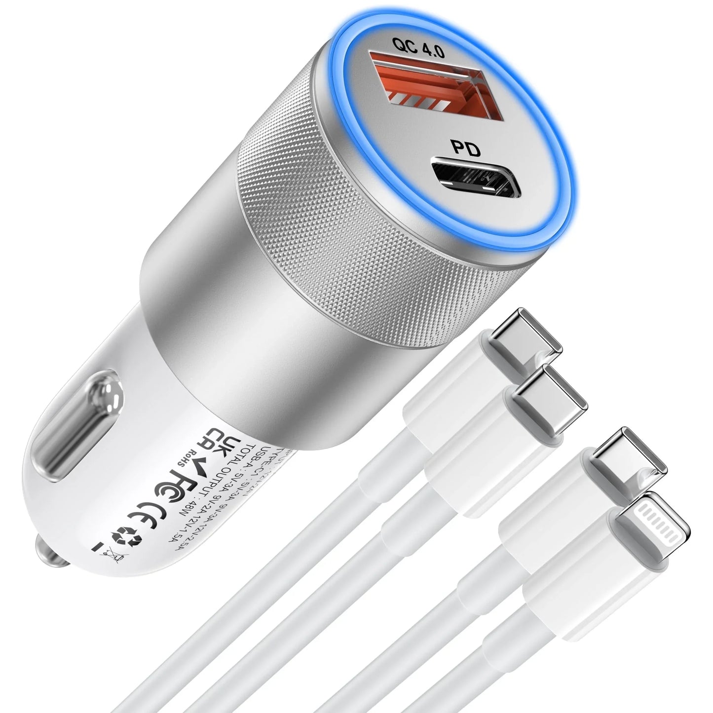 Car Charger, Quick Charging 48W 2 Port USB C & USB A Car Power Adapter PD QC