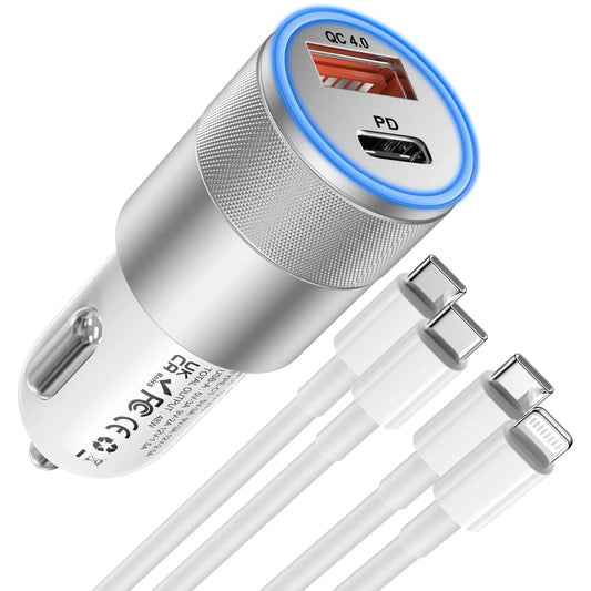 Car Charger, Quick Charging 48W 2 Port USB C & USB A Car Power Adapter PD QC