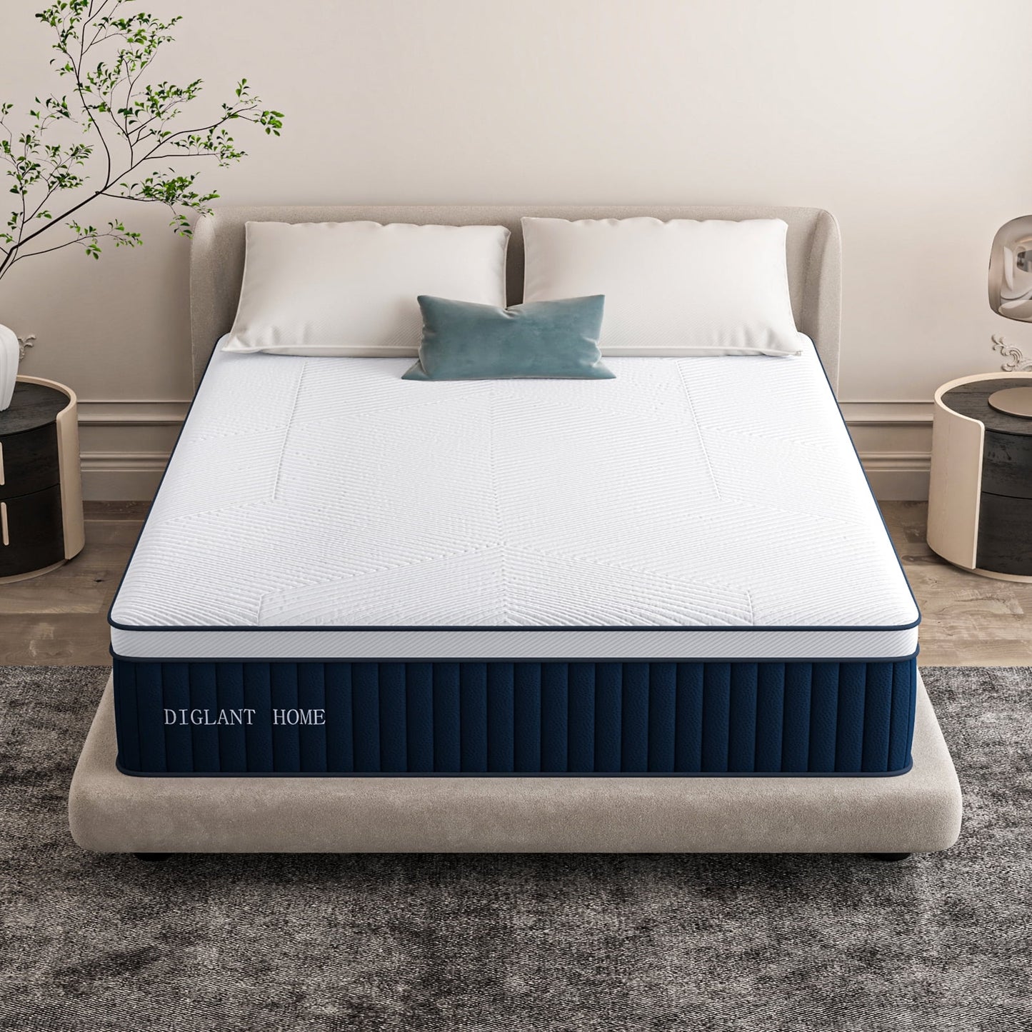 DIGLANT 14Inch Queen Hybrid Soft Medium Plush Memory Foam Mattress, Queen Size Mattress with 7-Zone Pocket Springs, Mattress in a Box for Pressure Relief, CertiPUR-US Certified