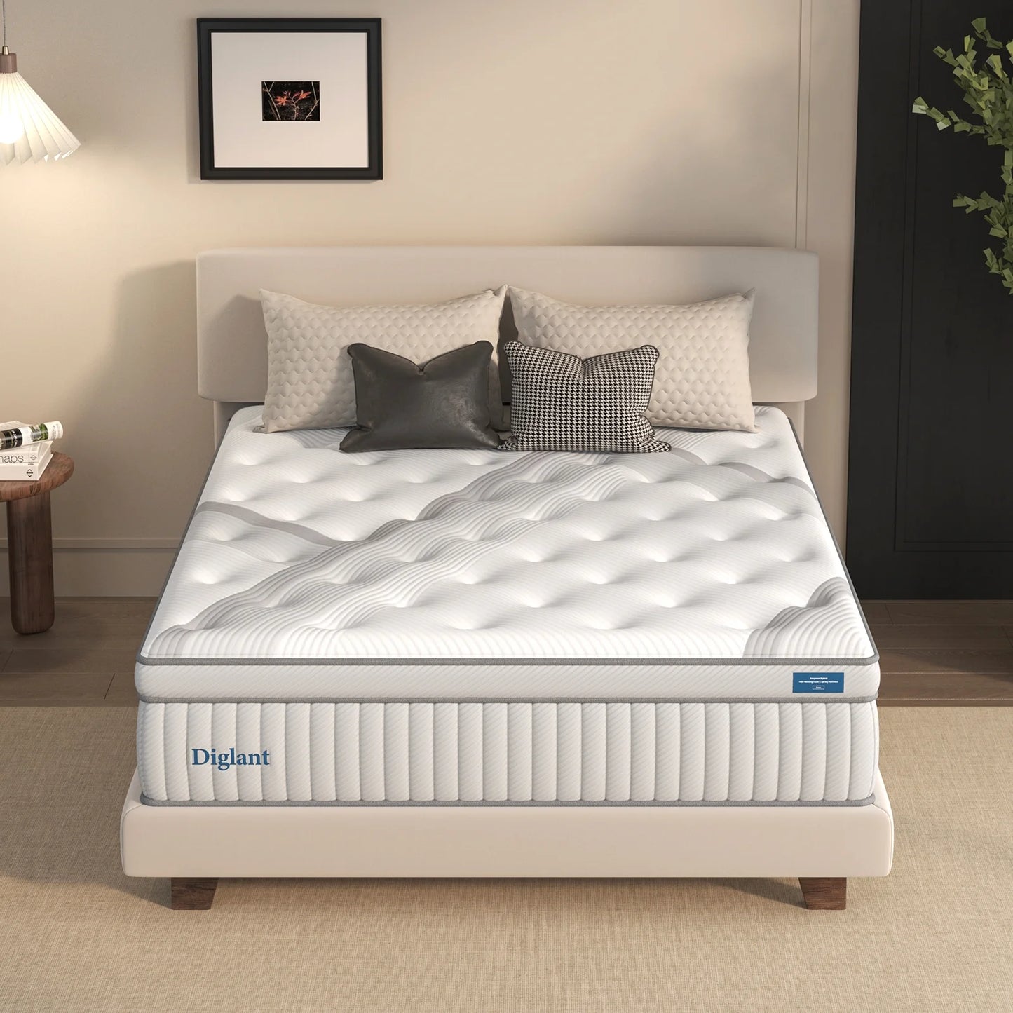 DIGLANT 14Inch Queen Supportive Memory Foam Hybrid Mattress with Soft Fabrid Cover, Individual Pocket Springs for Pressure Relief, Medium Plush Feel Queen Size Mattress, Mattresses in Box