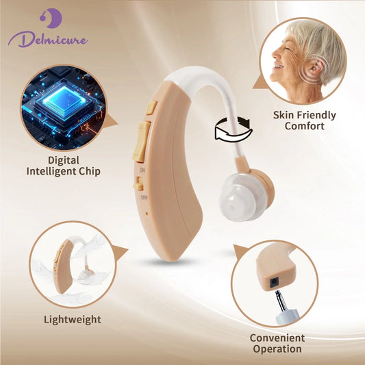 Delmicure Hearing Aid VHP-1220 for Seniors, Rechargeable Hearing Amplifier for Adults, Single Digital Sound Device (Beige)