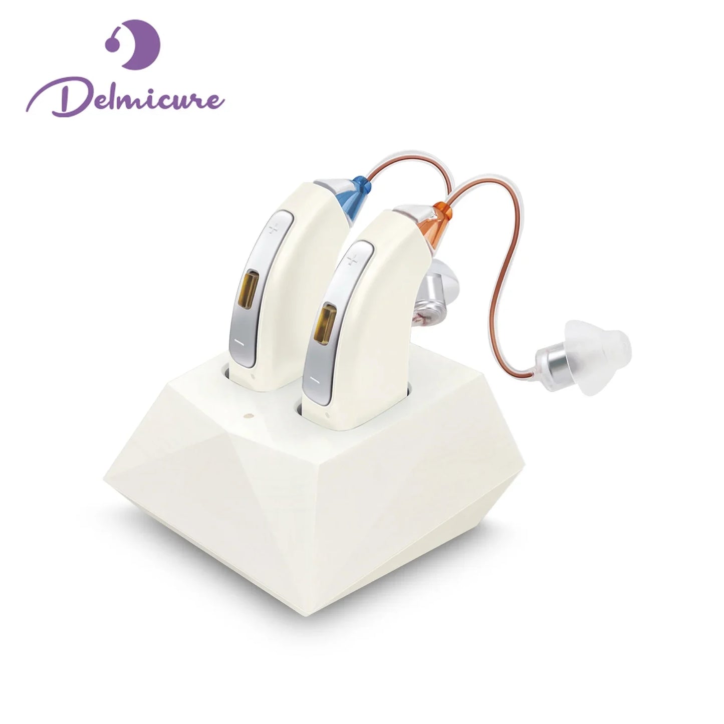 Delmicure Hearing Aids, Portable and Comfortable Digital Hearing Amplifiers with 32 Channel&4 Mode Interface for Moderate to Severe Hearing Loss in the Elderly, White