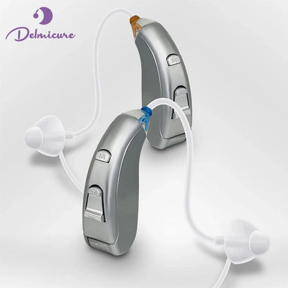 Delmicure Hearing Aids VHP-702 with Replaceable Battery for Seniors, BTE Sound Device with Adjustable Volume and Mode