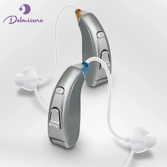 Delmicure Hearing Aids VHP-702 with Replaceable Battery for Seniors, BTE Sound Device with Adjustable Volume and Mode