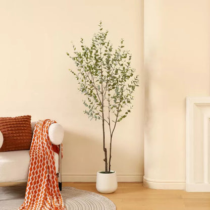 DR.Planzen 6FT Faux Eucalyptus Tree with Oval White Planter, Pre Potted Artificial Eucalyptus Plant for Home Decor