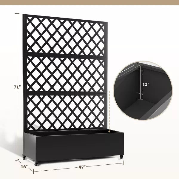 TOAOTBNBO Metal Raised Garden Bed with Diamond Lattice Trellis, Outdoor Planter Box with Wheels, Galvanized Garden Box for Patio