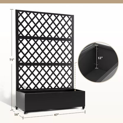 TOAOTBNBO Metal Raised Garden Bed with Diamond Lattice Trellis, Outdoor Planter Box with Wheels, Galvanized Garden Box for Patio