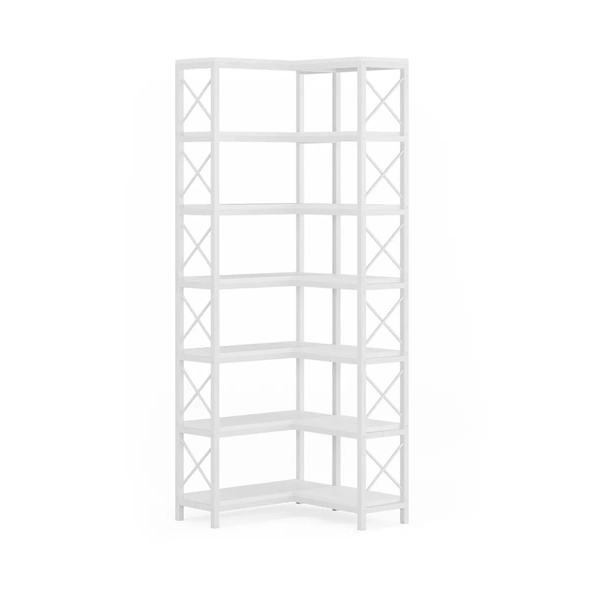 Resenkos Bookshelf, Bookcase Standing Shelf Unts,7-Tier Corner Bookshelf Corner Bookcase Storage Display Rack,White