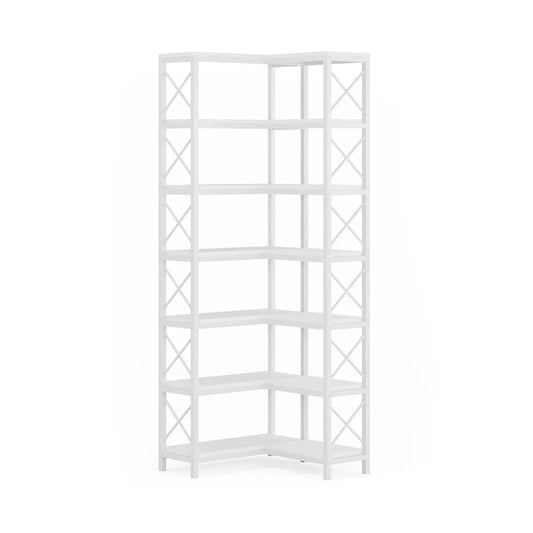 Resenkos Bookshelf, Bookcase Standing Shelf Unts,7-Tier Corner Bookshelf Corner Bookcase Storage Display Rack,White
