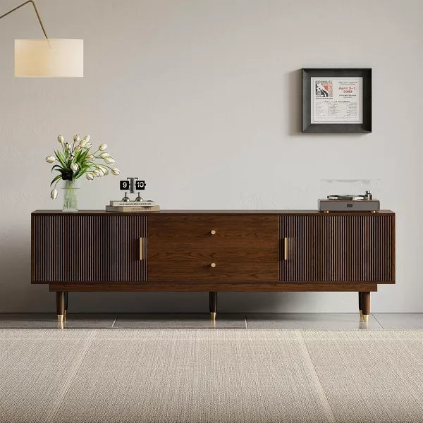 LOVSON Walnut TV Stand, 70.9-inch Entertainment Centre with 2 Storage Cabinets and 2 Drawers, Mid-Century Multimedia Console for Living Room/Bedroom