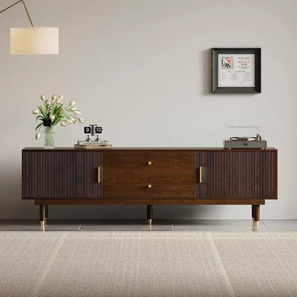 LOVSON Walnut TV Stand, 70.9-inch Entertainment Centre with 2 Storage Cabinets and 2 Drawers, Mid-Century Multimedia Console for Living Room/Bedroom