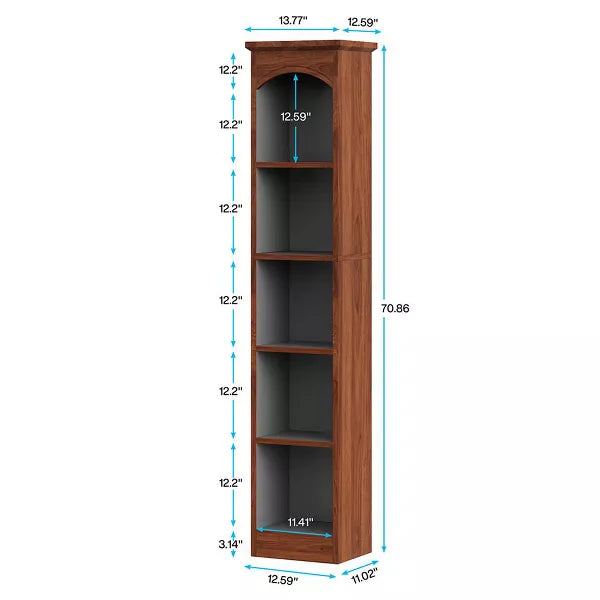 Resenkos Bookshelf, Bookcase Standing Shelf Unts,70.9" Narrow Bookcase, 5-Tier Cube Bookshelf Display Rack with Storage,Walnut &