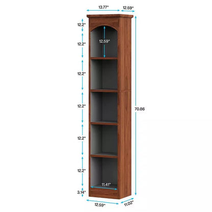 Resenkos Bookshelf, Bookcase Standing Shelf Unts,70.9" Narrow Bookcase, 5-Tier Cube Bookshelf Display Rack with Storage,Walnut &