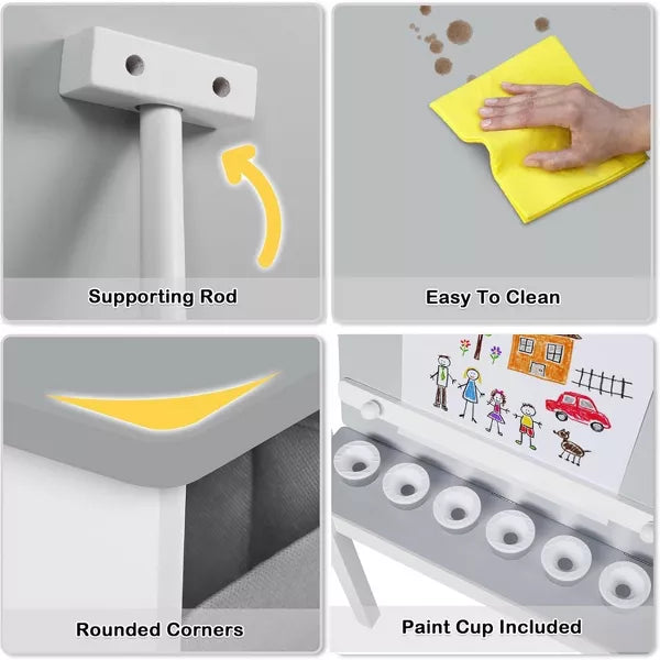 Kinder King 3-in-1 Kids Art Table & Easel Set with Storage Bins, Paper Roll, and Paint Cups