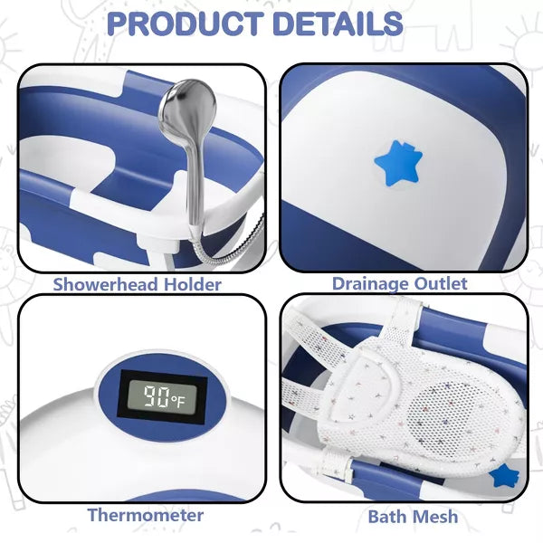 Napei Collapsible Baby Bathtub for Infants and Toddlers with Bath Net and Thermometer