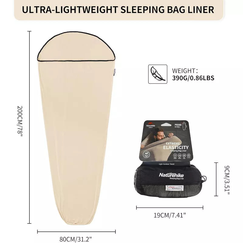 Naturehike Hut Sleeping Bag Ultralight Sleeping Bag Liner only 390g High Elasticity Travel Sleeping Bag with Small Pack Size for Backpacking
