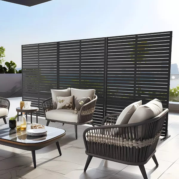 Wooakway 72"H 47"W 16"D Metal Outdoor Privacy Screen Freestanding Patio Decorative Screens
