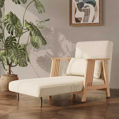 ATJafurn Folding Chair Bed, Modern Convertible Wooden Upholstered Armchair Sleeper Chaise Recliner Sofa Bed for Bedroom Living Room, White