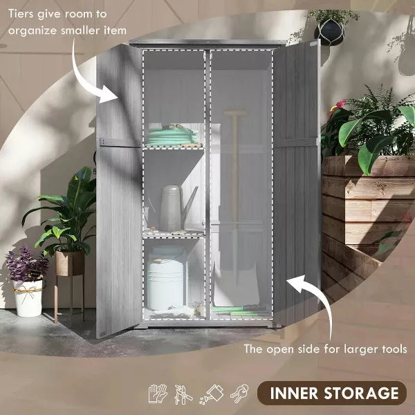 Resenkos Storage Garden Shed,Garden Sheds,Outdoor Storage Cabinet Garden Shed with Waterproof Asphalt Roof and Lockable Doors, Gray