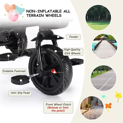 Kinder King Baby Stroller Tricycle, 6 in 1 Kids Trike w/Adjustable Push Handle, Rotatable Seat