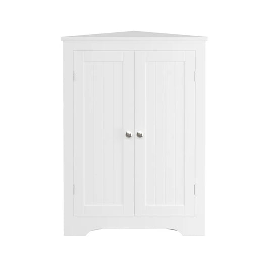 VANIRROR Floor Corner Cabinet with 2 Doors, Adjustable Shelves, Freestanding Narrow Storage Organizer for Bathroom, Kitchen, Living Room, White