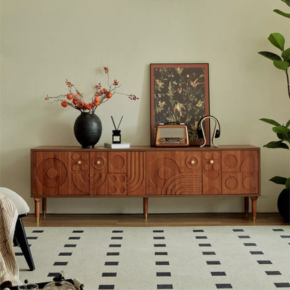 LOVSON 70.8'' Mid-Century TV Stand,with 4 Cabinet Storage Media Console, Wooden Entertainment Center for 55+ Inch TVs, for Living Room,Walnut