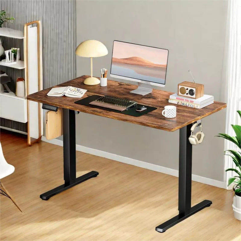 Bencmate Desks Ergonomic Standing Desk, Height Adjustable Computer Desk with Control Panel Headphone Hook, Height 28.7'' to 48'', Brown, 40Inches