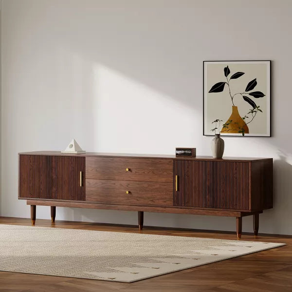LOVSON Mid-Century Modern TV Stand, 78.7-Inch Walnut Entertainment Center with Storage Drawers, Living Room Bedroom Media Console