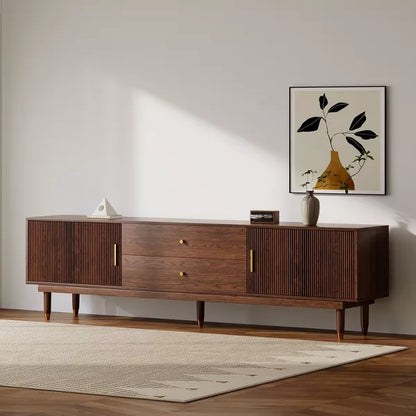 LOVSON Mid-Century Modern TV Stand, 78.7-Inch Walnut Entertainment Center with Storage Drawers, Living Room Bedroom Media Console