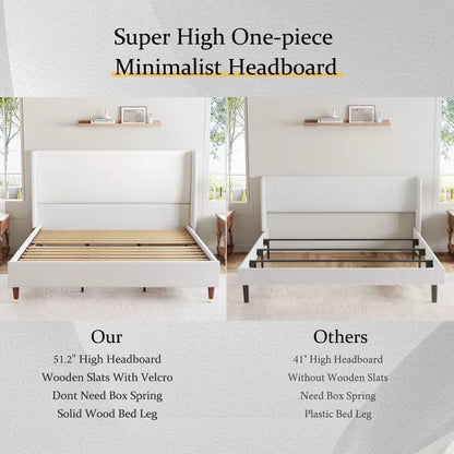 51.2"Bed Frame with High Headboard,Upholstered Bed