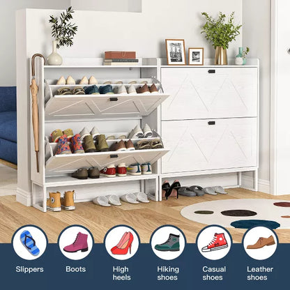 Resenkos Entryway Shoe Storage Cabinet with 2 Flip Drawers, Freestanding Shoe Cabinet Organizer with Open Storage, Narrow Farmhouse Shoe Rack with