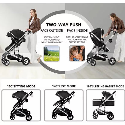 Kinder King Cozi 2 Convertible Baby Stroller, Folding High Landscape Infant Carriage, Adjustable Canopy, Diaper Bag, Anti-Shock