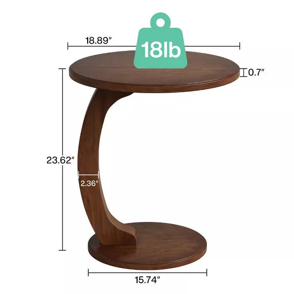 Resenkos Sofa Side End Table, End Table, Couch Table,C-Shaped End Table, Round Solid Wood Side Table for Living Room,Brown