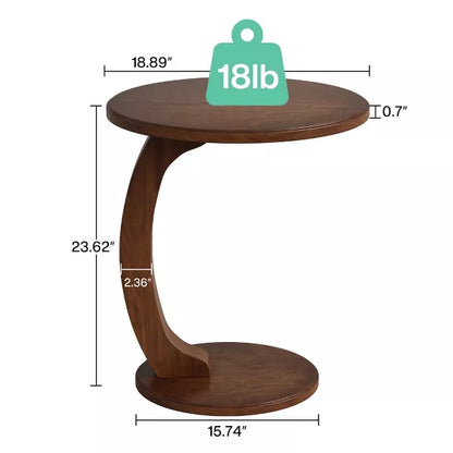 Resenkos Sofa Side End Table, End Table, Couch Table,C-Shaped End Table, Round Solid Wood Side Table for Living Room,Brown