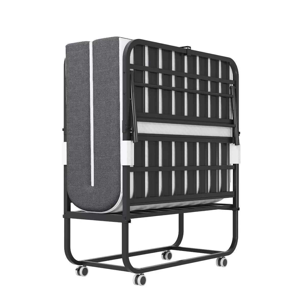 Munora - Twin Folding Rollaway Bed with 4.7" Memory Foam Mattress - Heavy Duty Metal Frame, 450 lbs Capacity - Black