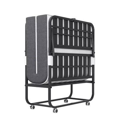 Munora - Twin Folding Rollaway Bed with 4.7" Memory Foam Mattress - Heavy Duty Metal Frame, 450 lbs Capacity - Black