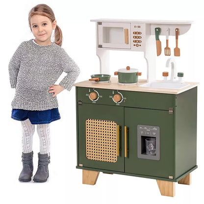 ROBOTIME Kids Kitchen Play Set with Ice Maker for Toddler, Pretend Playset Wooden Toy for Kids Age 3+, Green, 21.65"*11.65"*31.5"