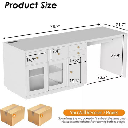 PAKASEPT 78.7" Kitchen Island with LED Light, Kitchen Cabinet with 4 Drawers, Open Shelves, Power Outlet for Dining Room