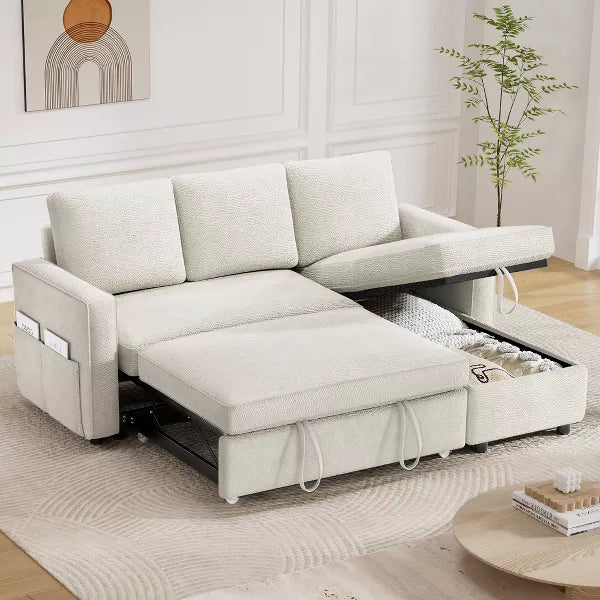 Vipbear 81" Sleeper Sofa Bed, 2 in 1 Pull Out Couch with Reversible Storage Chaise