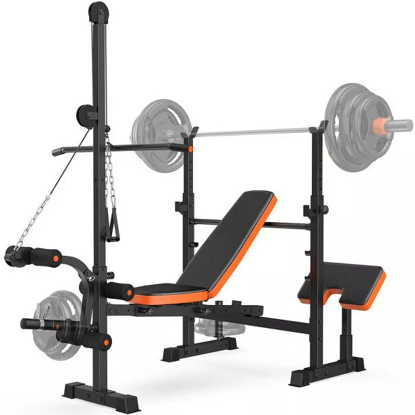 GIKPAL 800lbs 8-in-1 Adjustable Weight Bench Set with Lat Pull Down, Workout Bench Multi-Function Strength Training Bench Press Exercise Equipm