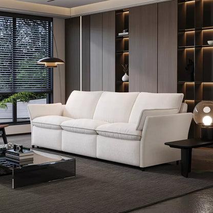 ATJafurn Electric Power Reclining Sofa Couch White Chenille With 3 Independently Adjustable Motors, USB Charging and Pillow Armrest for Living Room