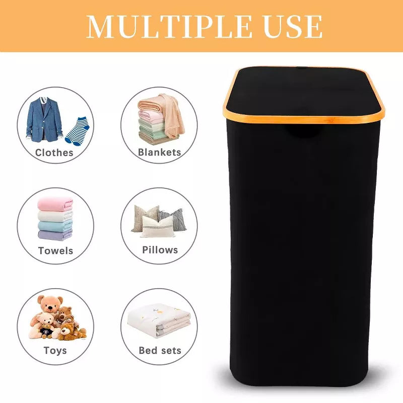 BestParts 150L Waterproof Double Laundry Hamper with Lid, Bamboo Handles & 2 Removable Bags, Blac