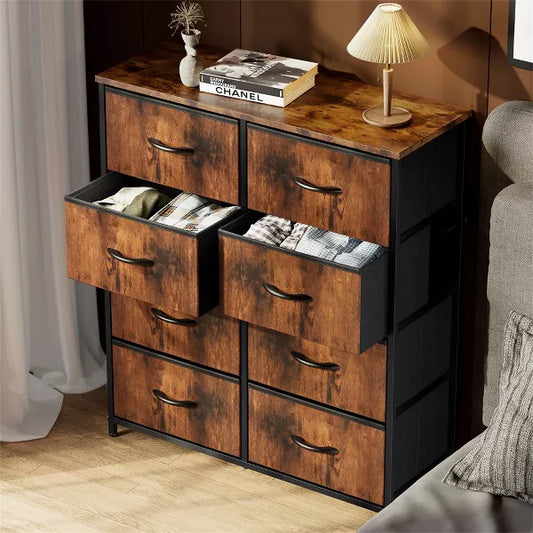 Resenkos 8 Drawer Dresser Fabric Storage Tower, Chest of Drawers for Bedroom, Sturdy Steel Frame, Wooden Top Brown