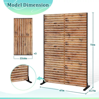 TOAOTBNBO 3-Panel Metal Privacy Screen, Decorative Privacy Fence Panels with Stand, Outdoor Privacy Screen for Patio, Natural Brown