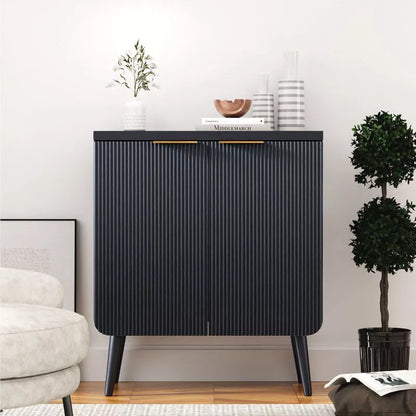 FONTOI Storage Cabinet, Sideboard Cabinet with Doors and Shelves, Buffet Cabinet with Waveform Panel for Dining Room, Black, 23.6*11.8*27.6