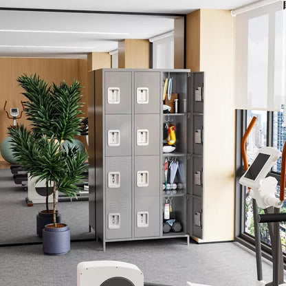 AOBABO 12 Doors Metal Storage Locker for Employees, Storage Locker with 12 Hooks for School Office Gym Bedroom, Black, Assembly Required