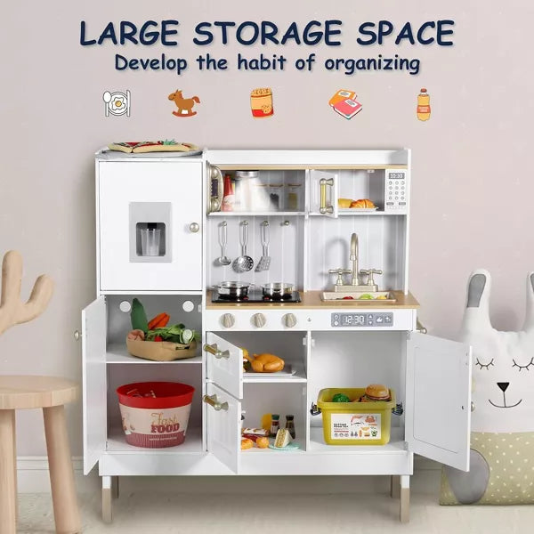 Kinder King Wooden Kids Play Kitchen, Toy Kitchen Playset for Toddler, Realistic Kitchen Sets w/Lights & Sounds, Gift for Boys Girls Age 3+, Gold